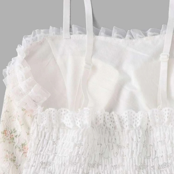 Ditsy Floral Shirred Pearls Detail Cami Top - Picture 4 of 12